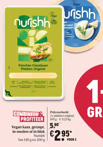 Delhaize Vegan kaas, geraspt, in sneden of in blok aanbieding