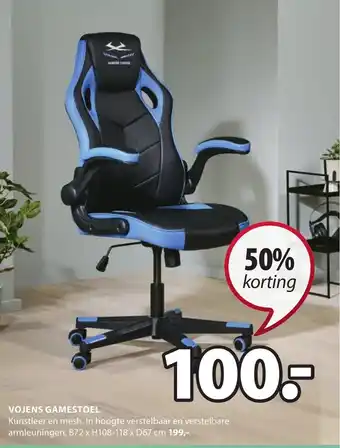 Jysk VOJENS GAMESTOEL Kunstleer en mesh. In hoogte verstelbaar en verstelbare armleuningen. B72 x H108-118 x D67 cm aanbieding