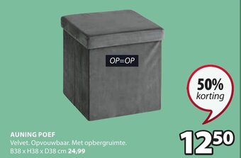 Jysk AUNING POEF Velvet. Opvouwbaar. Met opbergruimte. B38 x H38 x D38 cm aanbieding