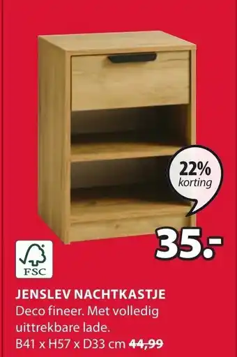 Jysk JENSLEV NACHTKASTJE Deco fineer. Met volledig uittrekbare lade.B41 x H57 x D33 cm aanbieding