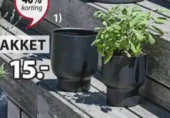 Jysk SKADE BLOEMBAK Staal. Excl.plant. 2st/pk. Ø14/16 x H16/19 cm aanbieding