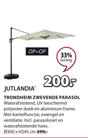Jysk TRONDHEIM ZWEVENDE PARASOL . Ø300 x H245 cm aanbieding