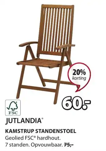 Jysk KAMSTRUP STANDENSTOEL Geolied FSC® hardhout. 7 standen. Opvouwbaar. 75,- aanbieding