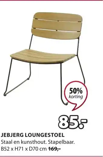 JEBJERG LOUNGESTOEL Staal en kunsthout. Stapelbaar. B52 x H71 x D70 cm