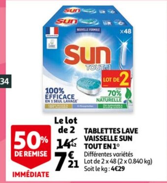 Auchan Tablettes Lave Vaisselle Sun Tout en 1 aanbieding
