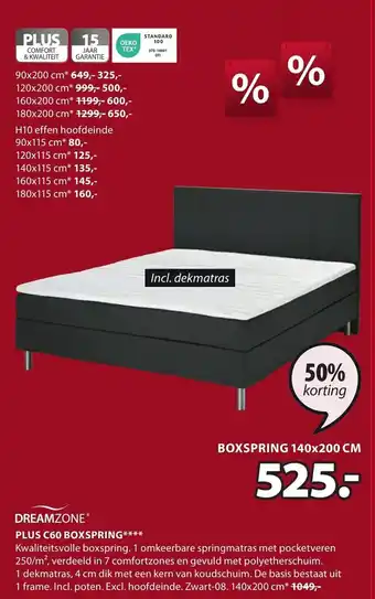 Jysk PLUS C60 BOXSPRING**** 140 x 200 cm aanbieding