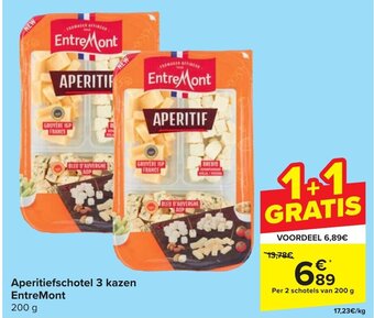 Carrefour Aperitiefschotel 3 kazen EntreMont 200 g aanbieding