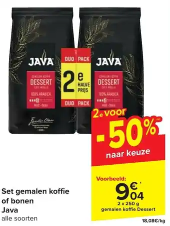 Carrefour Set gemalen koffie of bonen Java 250 g aanbieding