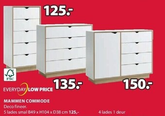 Jysk Mammen commode 4 lades 1 deur b111 x h86 x d38 cm aanbieding