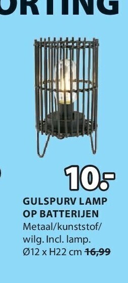Jysk Gulspurv lamp op batterijen aanbieding
