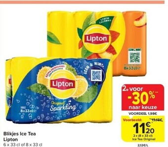 Carrefour Blikjes ice tea lipton 6 x 33 cl of 8 x 33 cl aanbieding