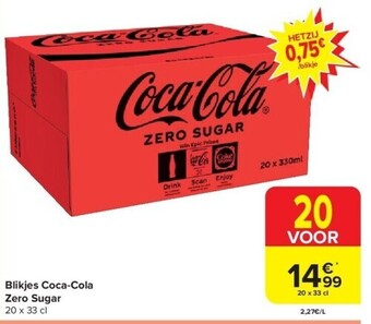 Carrefour Blikjes coca-cola zero sugar 20 x 33 cl aanbieding