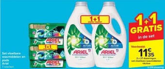 Carrefour Set vloeibare wasmiddelen en pods ariel aanbieding