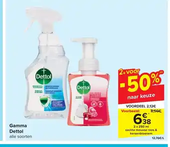 Carrefour Dettol zachte mousse roos & kersenbloesem 2 x 250ml aanbieding