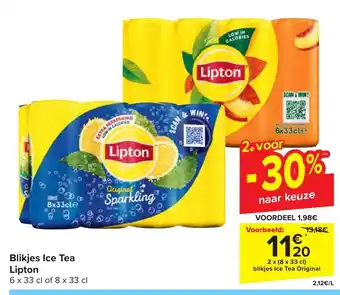 Carrefour Blikjes Ice Tea Lipton 6 x 33 cl of 8 x 33 cl aanbieding