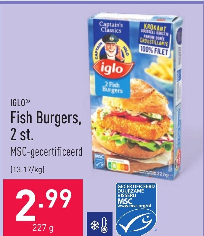 Fish burgers 227g promotie bij ALDI