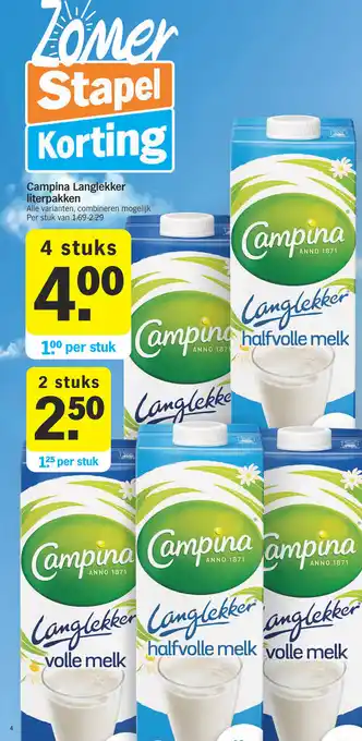 Albert Heijn Campina Langlekker literpakken 2 stuks aanbieding