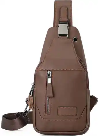 Bol.com Yono sling bag leer - crossbody tas - schoudertas dames en heren - bruin aanbieding