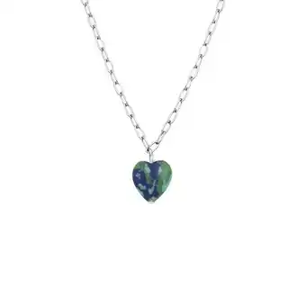 Bol.com Lucardi dames ketting met hart malachiet - staal - ketting - cadeau - 45 cm - zilverkleurig aanbieding