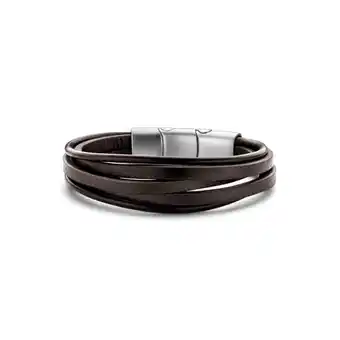 Frank 1967 7fb-0510 heren armband - leder - meerdere strengen - donker bruin - 21 cm - zilverkleurig