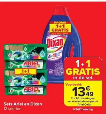 Carrefour Market Sets Ariel en Dixan 2 x 20 g aanbieding