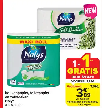 Carrefour Market Keukenpapier, toiletpapier en zakdoeken Nalys 2 x 6 rollen aanbieding