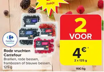Carrefour Market Rode vruchten Carrefour Bramen, rode bessen, frambozen of blauwe bessen, 2 x 125 g aanbieding