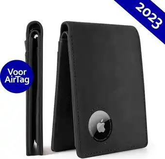 Bol.com Deluqse retro airtag wallet - airtag wallet - zwart - portemonnee met airtag vakje - rfid kaarthouder - kaarthouder met airta aanbieding