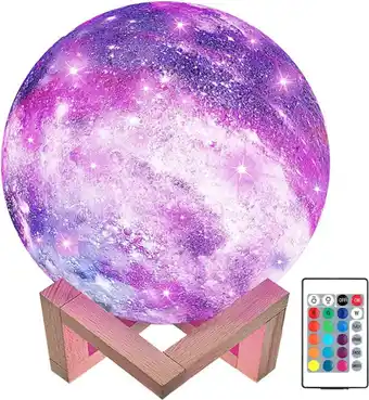 Bol.com 3d galaxy maan lamp 2023 | 16 dimbare led kleuren met afstandsbediening | accu 15 tot 89 uur | tafellamp - galaxy lamp - moon aanbieding