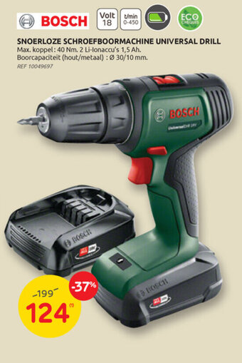Brico Bosch snoerloze schroefboormachine universal drill aanbieding