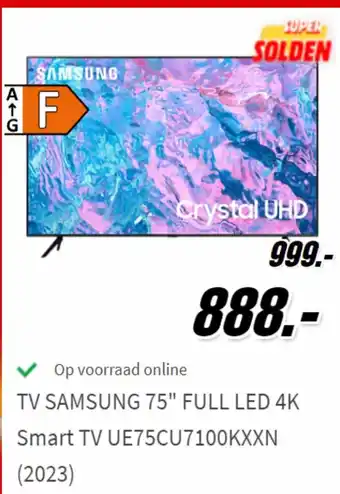 MediaMarkt TV SAMSUNG 75" FULL LED 4K Smart TV UE75CU7100KXXN aanbieding