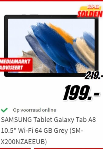 MediaMarkt SAMSUNG Tablet Galaxy Tab A8 10.5" Wi-Fi 64 GB Grey (SM-X200NZAEEUB) aanbieding