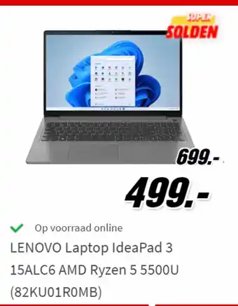 MediaMarkt LENOVO Laptop IdeaPad 3 15ALC6 AMD Ryzen 5 5500U aanbieding