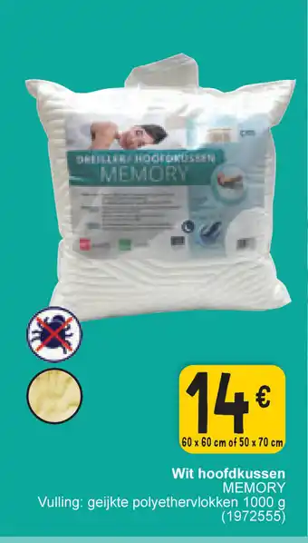 Cora Wit hoofdkussen MEMORY Vulling: geijkte polyethervlokken 1000 g (1972555) 60x60cm of 50x70cm aanbieding