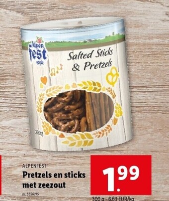 Lidl ALPENFEST Pretzels en sticks met zeezout 300g aanbieding
