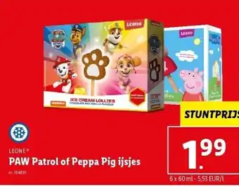 Lidl LEONE® Paw patrol of peppa pig ijsjes 6 x 60ml aanbieding