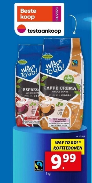 Lidl WAY TO GO! Ⓡ KOFFIEBONEN 1kg aanbieding