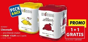 Lidl BIONINA Limonade 2 x 4 x 33cl aanbieding