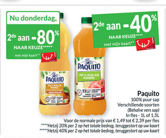 Intermarché Paquito 100% puur sap aanbieding