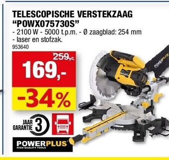 Hubo Telescopische verstekzaag “powx075730s” aanbieding