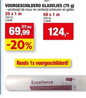 Hubo Voorgeschilderd glasvlies (75 g) 25 x 1 m aanbieding