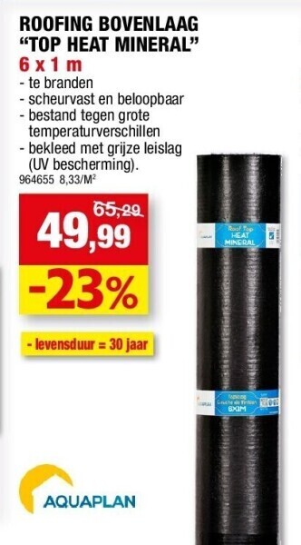 Hubo Roofing bovenlaag “top heat mineral” 6 x 1 m aanbieding