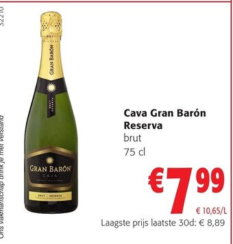 Colruyt Cava Gran Barón Reserva brut 75 cl aanbieding