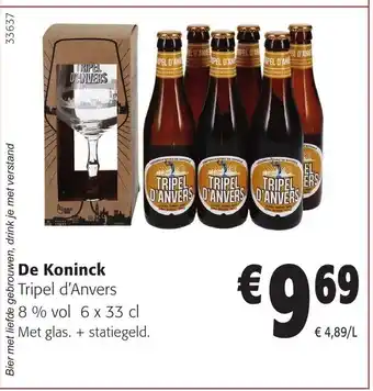 De Koninck Tripel d'Anvers 8% vol 6 x 33 cl Met glas. + statiegeld.