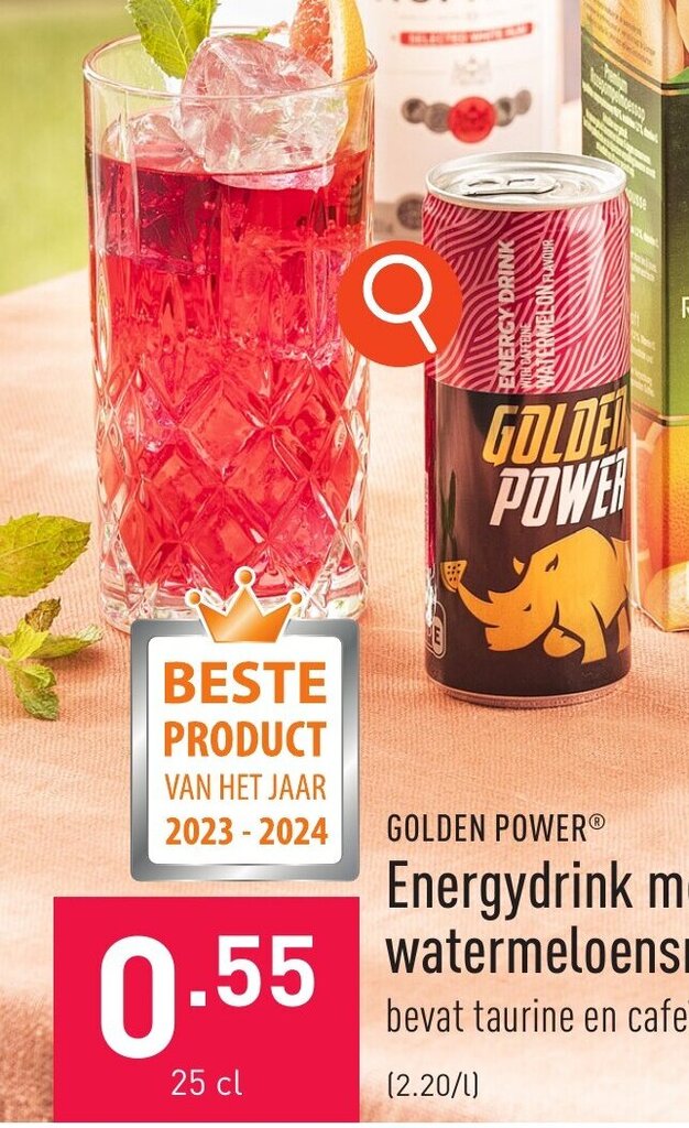 GOLDEN POWERⓇ Energydrink met watermeloensmaak 25cl promotie bij ALDI