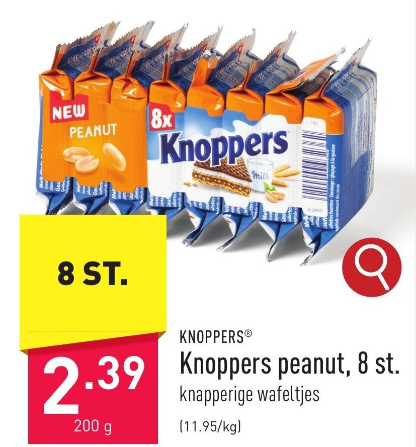 KNOPPERSⓇ Knoppers peanut, 8 st. 200g promotie bij ALDI