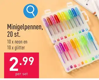 Minigelpennen, 20 st. 10 x neon en 10 x glitter