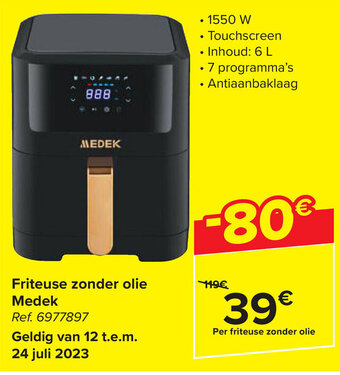 Carrefour Friteuse zonder olie Medek aanbieding