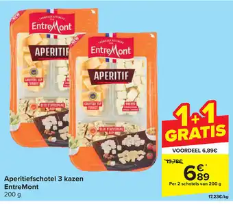 Carrefour Aperitiefschotel 3 kazen EntreMont 200 g aanbieding