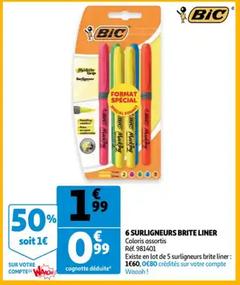 6 Surgligneurs Brite Liner